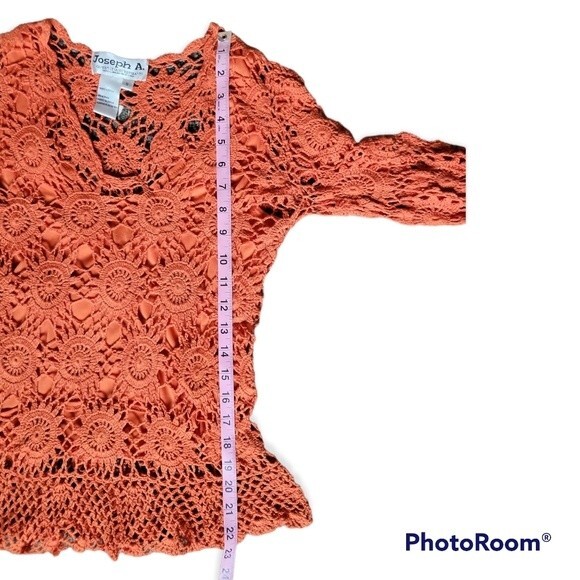 Joseph A Orange LS Crochet Top - S - Picture 13 of 14